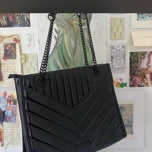 Aldo LARGE Black Chevron faux quilted patent leather Shoulder Bag